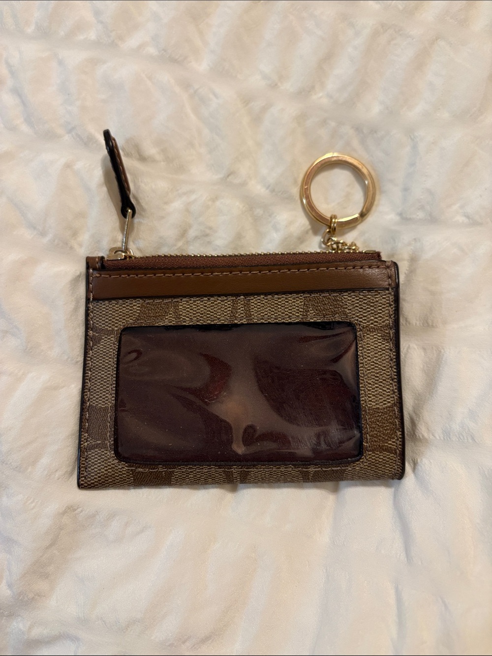 COACH Brown Signature Card Case Key Pouch - Picture 2 of 3